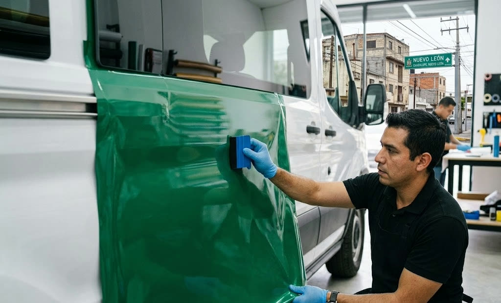 Instalación profesional de vinil en una unidad